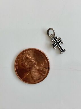 Vintage 14k and sterling silver miniature scrolled cross charm pendant